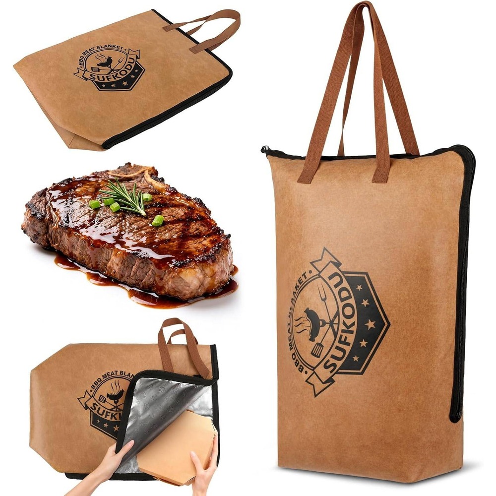 SUFKODU BBQ Meat Blanket Bag Large Brown Insulated Thermal Tote for Camping BBQ